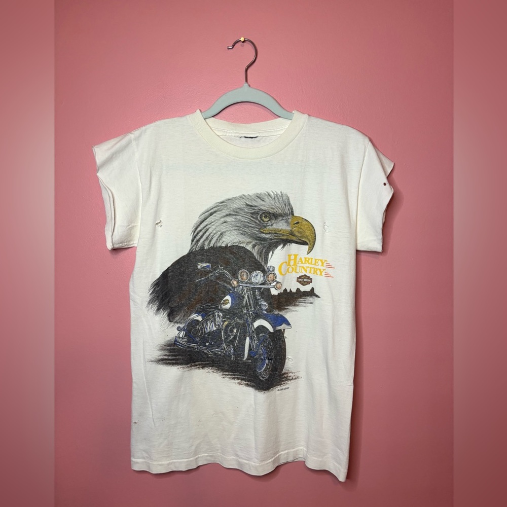 00'S Harley-Davidson Eagle Pattern Back Print Motorcycle Bike T-Shirt Men's XL /eaa450910